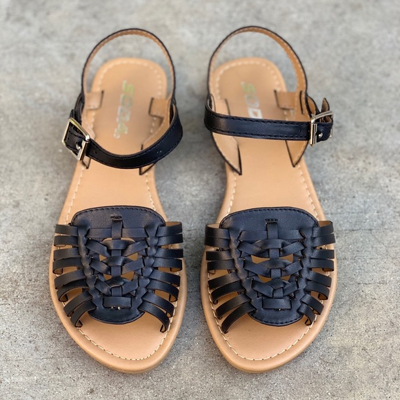 SODA Black Women’s Strap Huarache Sandals - Picture 2 of 5
